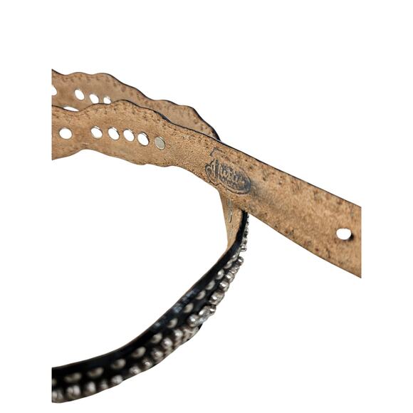 Vintage 90s Justin 36 Black Leather Studded Western Boho Belt Whimsygoth Goth